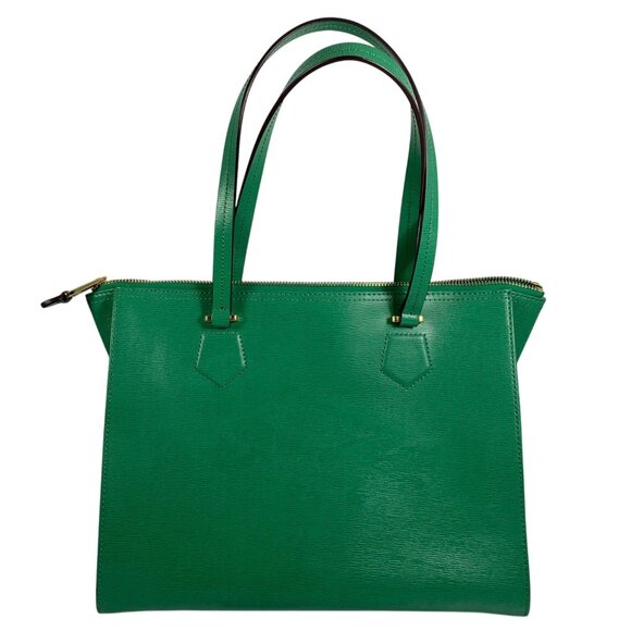 Ralph Lauren RLL Green Leather Structured Tote Shoulder Bag w/ Bag Charm/Fob EUC - Picture 4 of 13